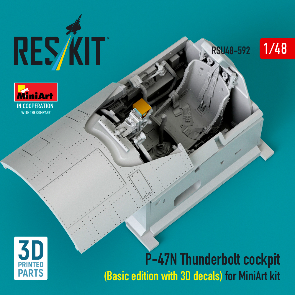 Reskit P-47N Thunderbolt cockpit (Basic edition with 3D decals) for MiniArt kit (3D Printed) (1/48) RSU48-0592