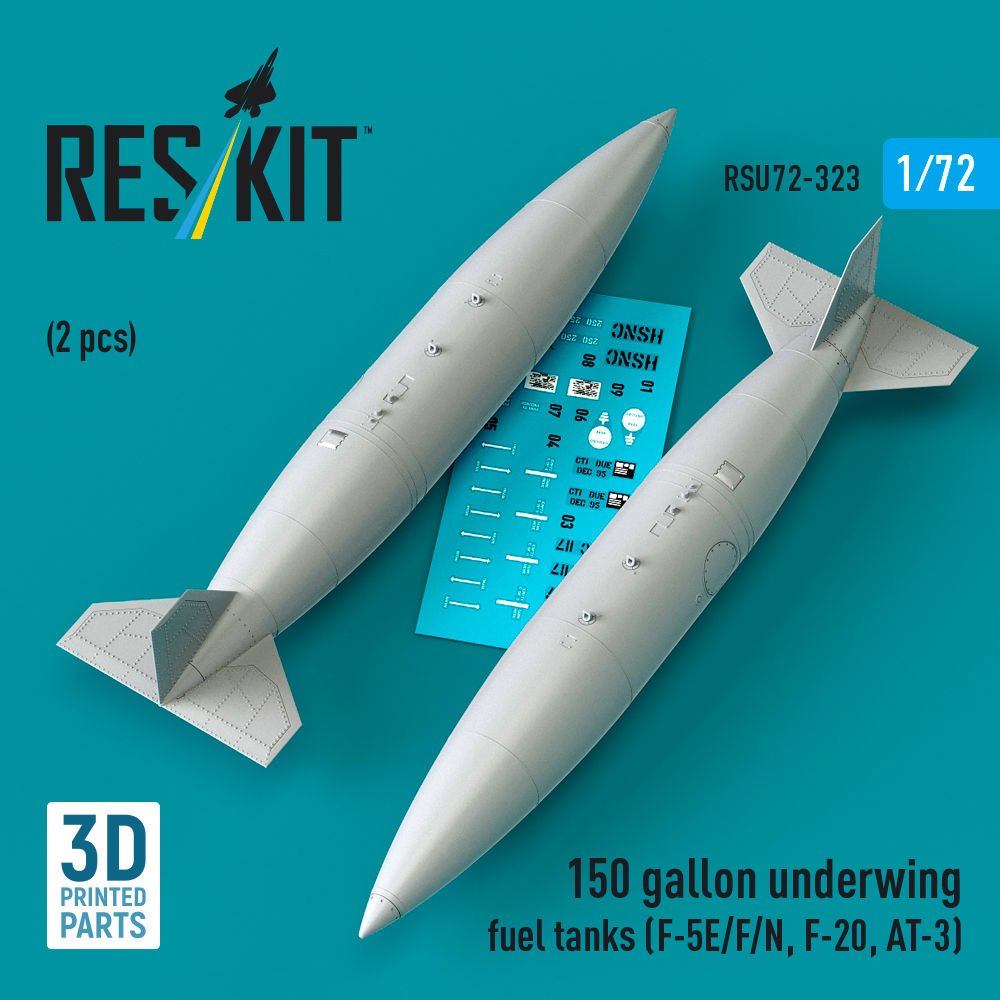 ResKit 150 gallon underwing fuel tanks (F-5E/F/N, F-20, AT-3) (2 pcs) (3D Printed) (1/72) RSU72-0323