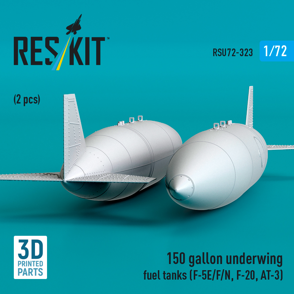 ResKit 150 gallon underwing fuel tanks (F-5E/F/N, F-20, AT-3) (2 pcs) (3D Printed) (1/72) RSU72-0323 - Image 2